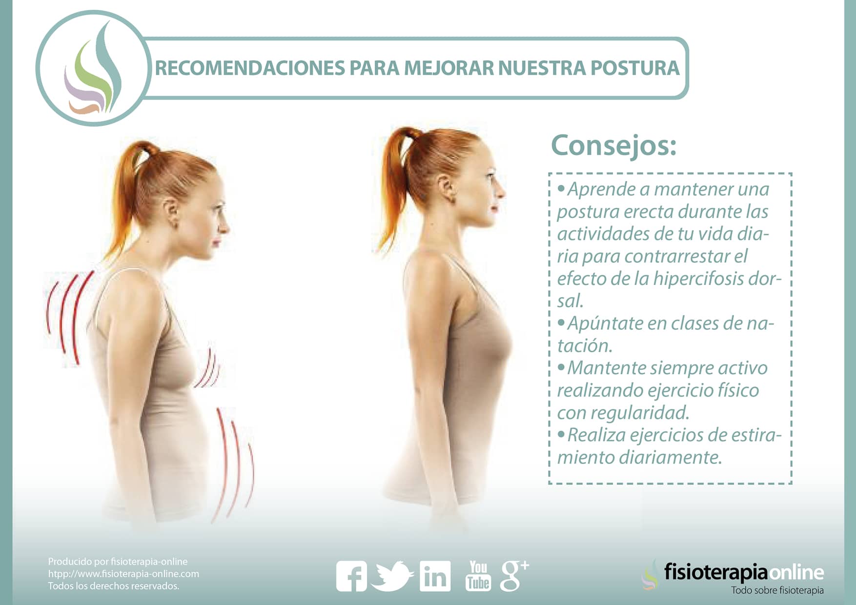 Consejos ejercicios recomendaciones para mejorar nuestra postura y corregir la chepa o hipercifosis dorsal. FisioOnline